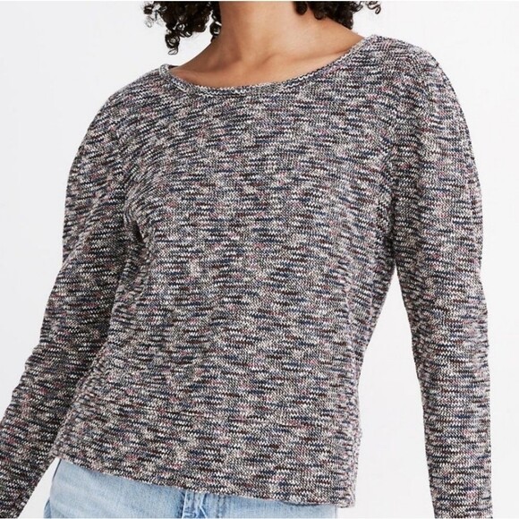 Madewell Pink Blue Black White Mottled Cropped Knit Multicolor Sweater M (A0023) - Picture 2 of 10